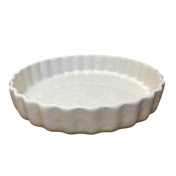 Pfaltzgraff White Ceramic Quiche Tart Baking Dish Scalloped Edge Crazing Pattern - Picture 1 of 5